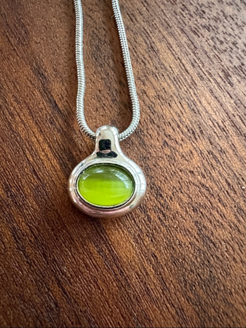 Lia Sophia Silver Teardrop Necklace with Lime Green Accent and Silver Pendant - Picture 4 of 7